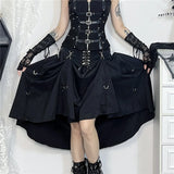 Shopmocho Goth Streetwear Gothic Skirt Women Harajuku Emo Alternative Grunge High Waist Bandage A-line Skirts Y2k E-girl Indie Clothes