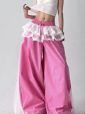 Shopmocho American retro trend patchwork lace skirt casual women's wide leg pants summer Y2K millennium fashion women's pants emo