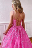 Shopmocho Tulle Spaghetti Straps Prom Dresses Long Lace Appliques Ball Gowns for Women