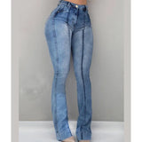 Shopmocho Women Slim Fit Denim Pants Bell Bottom High Waist Bootleg Jeans Stretch Female Flare Trouser Fashion Wide Leg Ripped Trousers
