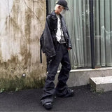 SHOPMOCHO Y2K Washed Jeans Gothic Vintage Micro Flared Middle Waisted Zipper Pants Women Men Streetwear High Quality Design Sense Trousers