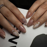 SHOPMOCHO 24Pcs Short Almond Fake Nails Butterfly Wings Nail Art with Glue Glitter Flower False Nails Acrylic Autumn Winter Press on Nail