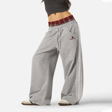 SHOPMOCHO American Retro College Style Loose Fit Two-Piece Set with Double Waist Head Fake Bathroom Pants for Sports Leisure 2025 Fashion