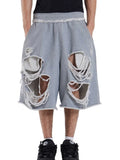 SHOPMOCHO  Gray Distressed Baggy Shorts Women Casual Grunge Wide Leg Sport Shorts Hip Hop Streetwear Oversized Holes Sweatpants