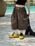 SHOPMOCHO Girl Pants 2025 Summer New Childrens Clothing Korean Style Girl Baby Retro Leopard Print Wide Leg Cargo Pants Casual Daily