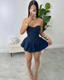 SHOPMOCHO Chest Wrap Sexy Dress Women Sleeveless Backless Splicing Slim Fit Strapless Mini Dresses Sexy A Line 2026 Denim Vestidos