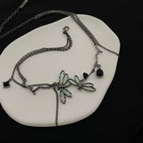 Shopmocho Sweet Cool Gun Black Fantasy Dragonfly Necklace for Women Gothic Black Tassels Choker Niche High-End Clavicle Chain Jewelry