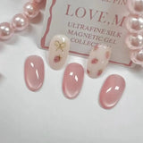 Shopmocho 24pcs Oval False Nails French Strawberry Butterfly Cat Eye Press on Nails Fake Nails DIY Manicure Detachable Nail Tips
