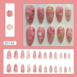 SHOPMOCHO 24pcs Flower Print Press on Nails Wine Red Blush Almond False Nail Tips Wearable Reusable Summer Spicy Girl Fake Nails