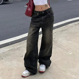 Shopmocho Low Waist Jeans for Women Goth Y2k Style Baggy Jeans Punk New Jeans Wide Leg Denim Pants Kpop Casual Loose Streetwear