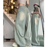 Shopmocho Retro American Denim Jeans Women's High Waist Wide Leg Pants Vintage Washed Design Slimming Effect Spring Summer New Style