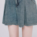 SHOPMOCHO Korean Casual High Waisted Pleated Denim Shorts For Women Spring Summer Baggy Jeans Shorts Y2k  A-Line Wide Leg Jeans