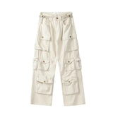 SHOPMOCHO Spring Cargo pants New Popular Rice White Multi-pockets Overalls Harajuku stays Men Loose Casual Trousers Straight Mopping Pants