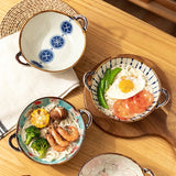 Shopmocho 7.5inch Japanese Household Noodle Bowl Ceramic Soup Bowl With Handle Salad Pasta Bowl Kitchen Tableware Microwave Oven Bakware