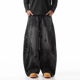 SHOPMOCHO Korean Retro Plus Size Ripped Jeans Men'S Wide Leg Curved Pants Fashionable Casual Loose Straight Leg Pants