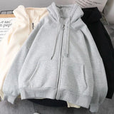 SHOPMOCHO Y2K American Letter Printed Zip-up Hoodies Women Street Fashion Harajuku Style Sweatshirt Couple Casual Loose Plus Velvet Hoodie