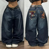 SHOPMOCHO American Fashion Trend Joker Pattern Embroidered Loose Jeans Women Street Y2K New Hip Hop Oversized Wide-leg Pants Unisex Jeans