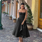 Shopmocho Summer Women Elegant Sleeveless Backless Pleated Dresses Lady Sexy Solid Sling Midi Dress 2025 Female Party Evening A-line Robes