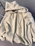 Shopmocho Gray Hooded Sweater Coat Autumn Winter Double Zipper Long Sleeve Loose Fashion Korean Soft Thickened Knitted Tops Coats