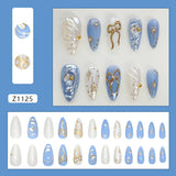 SHOPMOCHO 24pcs False Nails Glossy Green Summer Almond Fake Nail Tips Wearable Detachable Fashion Flower Print Press on Nails for Girl