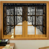 SHOPMOCHO 1pc Lace Bird Short Curtians for Kitchen Cafe Study Room Spring Pastoral Half Sheer Small Window Valance Drapes