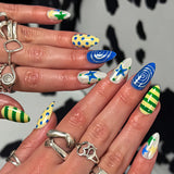 SHOPMOCHO 24pcs Y2k Almond Fashion Fake Nails Moon Star Style Swan Pattern Sweet Cool Press On Nails Full Cover Detachable False Nail