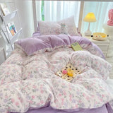 SHOPMOCHO Ins-style Class A ultra-soft double-layer yarn washed cotton 4-piece set, cute quilt cover, student dormitory single and double