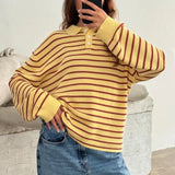 Shopmocho y2k Vintage Rib Knitted Striped Collared Sweater Loose Long Sleeve Pullover Knit Tops Casual Winter Autumn 2025 Sweatirt Clothes
