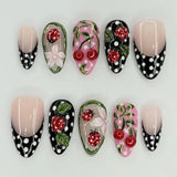 SHOPMOCHO 24pcs Golden Lines Patterns False Nails Dark Purple Blush French Fake Nails for Spice Girls Sweet Cool Almond Ins Nails Press On
