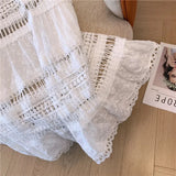 Shopmocho Embroidery Eyelet Cut-out Maxi Skirt White Cotton Semi Sheer Flowy Long Skirt Women Boho Summer Vacation Fairycore Outfit