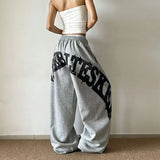 SHOPMOCHO Y2K College American Hip-hop Goth Print Drawstring Wide Leg Sweatpants Loose 90s High Street Sports Trousers Floor Length Pants