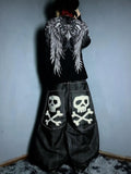 SHOPMOCHO American Fashion Printing Jeans Hip Hop Baggy Cross-legged Jeans Grey Wash Straight Mop Pants Men and Women
