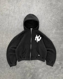 SHOPMOCHO Y2K Harajuku Fashion Letter Pattern Printed Hooded Sweatshirt Hip Hood Casual Loose Men and Women Oversized Zipper Sweatshirt