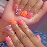 Shopmocho 24pcs Duckbill Shaped Fake Nails Gold Butterfly Rhinestone Design False Nail Tips Wearable Full Cover French Press on Nails