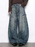 SHOPMOCHO Autumn Men's Hip Hop Fashion Pockets Baggy Jeans High Street Vintage Straight-Leg Denim Pantalones Harajuku Y2K Blue Cargo Jean
