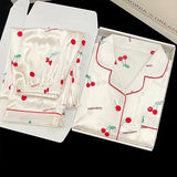 SHOPMOCHO 2026 New Ice Silk 2 Pieces Pajamas for Women Autumn Spring Women's Pajamas Set Elegant Ptinting Flower Home Wear Soft Sleepwear