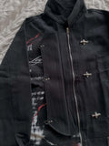 SHOPMOCHO Gothic Black Denim Jacket Metal Toggle Clasp Motorcycle Women Coats Emo Aesthetic Retro Print Punk Windproof Zipper Jacket