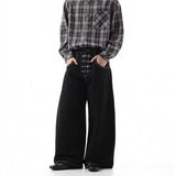 SHOPMOCHO 2025 American Style Retro Black Loose Wide Leg Jeans Men's New High Waisted Lazy Style Hanging Pants