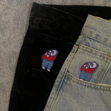 Shopmocho Y2K Embroidery Baggy Boy Jeans Women Streetwear Gothic Cartoon Blue Straight Jeans Retro Punk Rock High Waist Denim Trousers