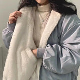 Shopmocho Korean Style Fleece-lined Thickened Double-sided Wear Lamb Wool Cotton-padded Coat Women's Clothing Winter Loose-fit Hooded Top