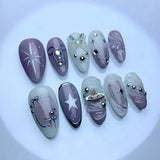 SHOPMOCHO 24Pcs Black Y2k Long False Nails with Almond Head Design Cat's Eye Silver Stripe Pattern Press on Fake Nails Wearable Nail Tips
