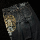 SHOPMOCHO American New Fashion Oversize Pattern Embroidered Baggy Jeans Men Y2K Gothic Harajuku Hip Hop Straight High Waist Wide Leg Pants