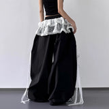 SHOPMOCHO Women's Patchwork Lace Skirt Casual Wide Leg Pants Spring Summer Niche Design Contrasting Style for Fashionable Ladies