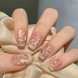 SHOPMOCHO 10Pcs Fashion Gentle Handwork Press On Nails French Style Flowers Butterfly Rhinestone Pearl Design Detachable False Nails Gift