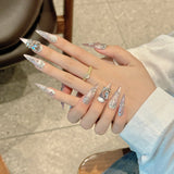 Shopmocho Handmade Press on Nails Shiny Pink Cat Eye Fake Nails for Women Girl Wearable Glitter Full Crystal Design False Nail Tips