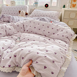 SHOPMOCHO Puple Flower Printed Duvet Cover with Lace Double-layered Yarn housse de couette 220x240 Single/Queen/King Size Comforter Cover