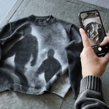 SHOPMOCHOHigh Street Gradient Abstract Artistic Portrait Pattern Loose Knit Pullover European Punk Gothic Round Neck Long Sleeve Sweater