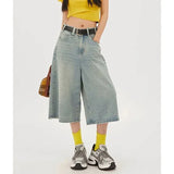 SHOPMOCHO 2026 Summer High Street Women Baggy Thin Jeans Female High Waist Capri Pants Girls Solid Color Leisure Denim Shorts