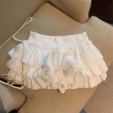 SHOPMOCHO Sweet Puffy Cake Women Skirts Korean Fashion Ruched Ruffle Mini Skirt Campus Harajuku Casual Versatile Elastic Waist Solid Skirt