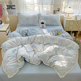 Shopmocho Ins Princess Bedding Set Floral Duvet Cover Set Flat Sheets Set Single Twin Double Size Bed Linen Set Back To School Season